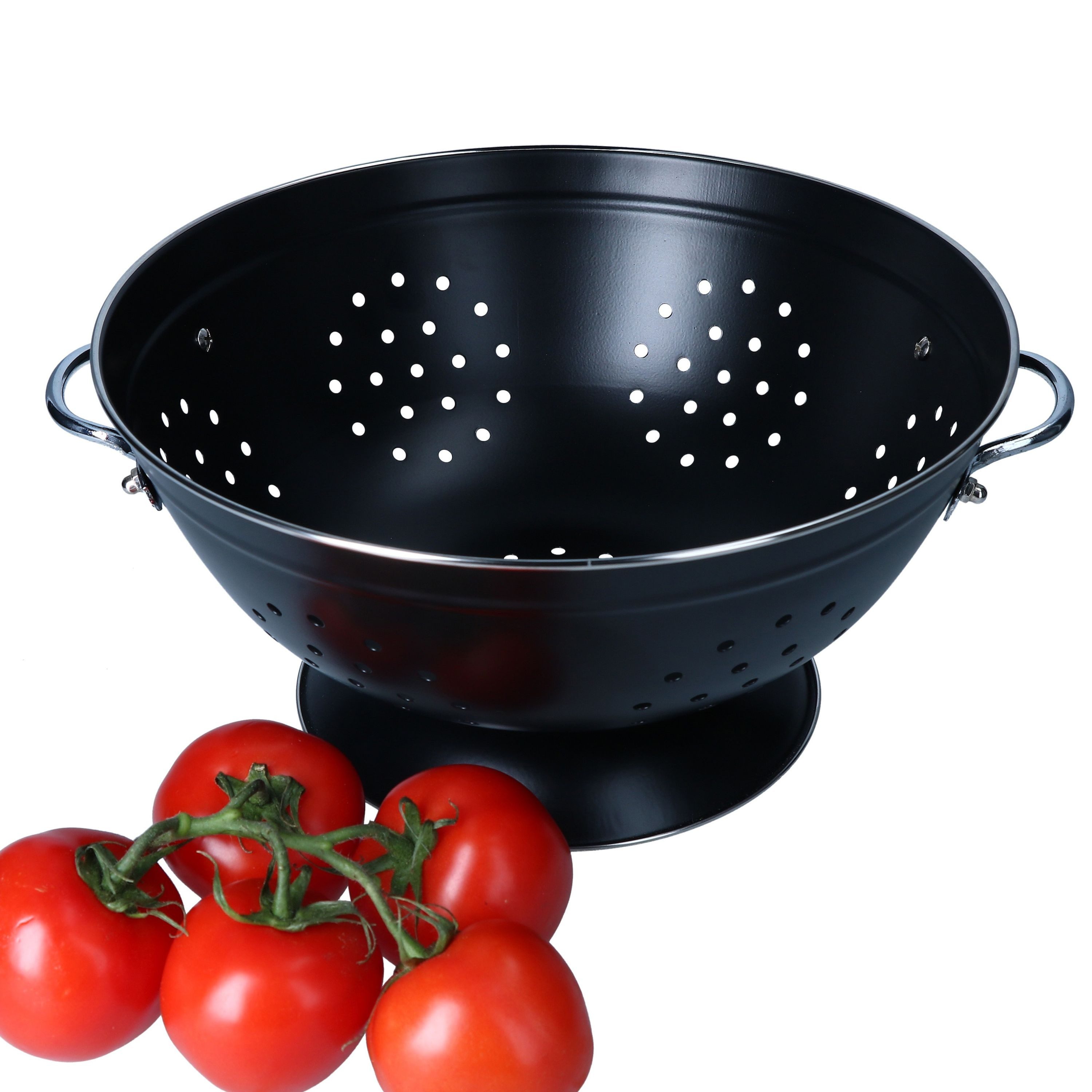 MamboCat Seiher Retro-Seiher Küchen-Sieb Schwarz 27,5 cm Stahl mit Griffen & Fuß