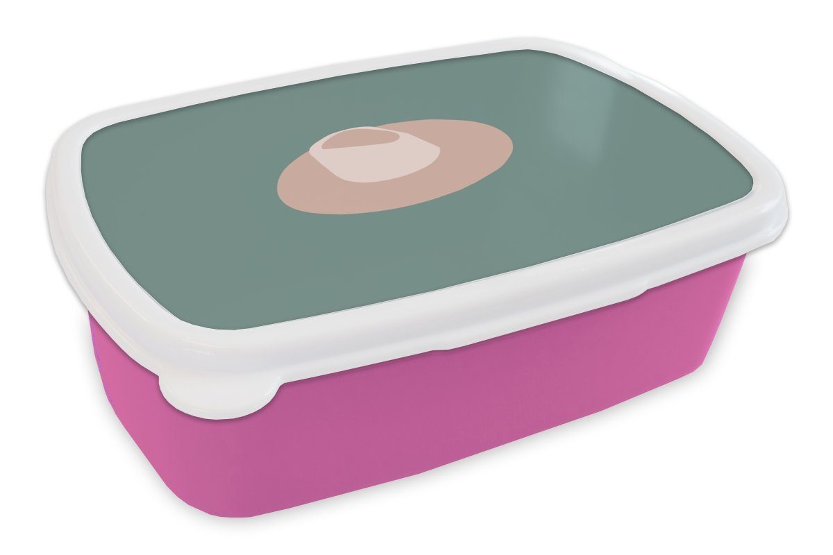 MuchoWow Lunchbox Sommer - Hut - Dunkelblau, Kunststoff, (2-tlg), Brotbox für Erwachsene, Brotdose Kinder, Snackbox, Mädchen, Kunststoff rosa