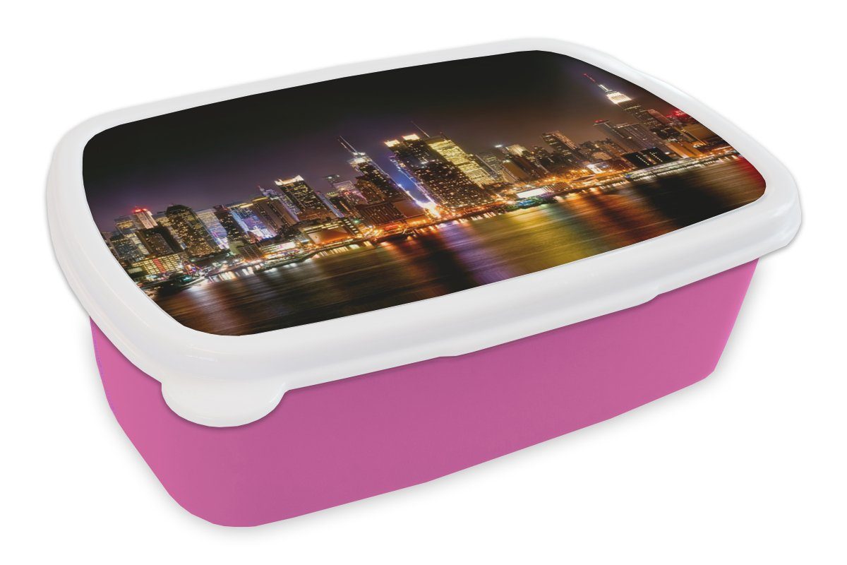 Snackbox, Brotdose New (2-tlg), für MuchoWow - Lunchbox Skyline, Kinder, York Erwachsene, rosa Brotbox Kunststoff, Manhattan Kunststoff Mädchen, -