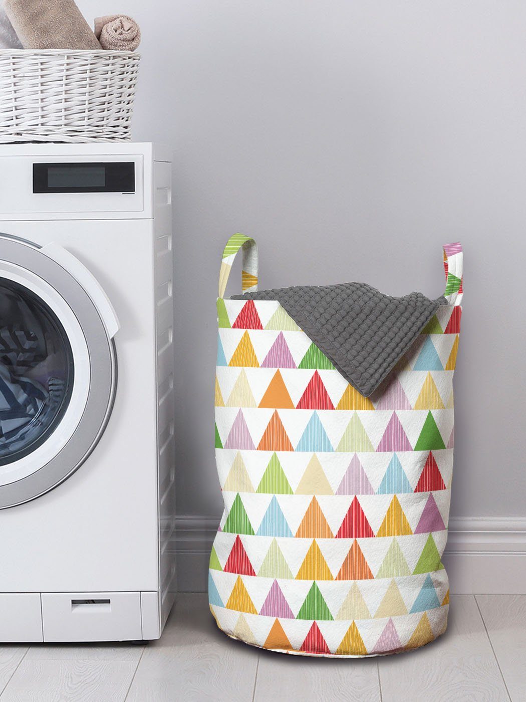 Wäschekorb bunte Wäschesäckchen Abakuhaus Kordelzugverschluss mit Waschsalons, Formen Griffen Geometrisch Wiederholte für