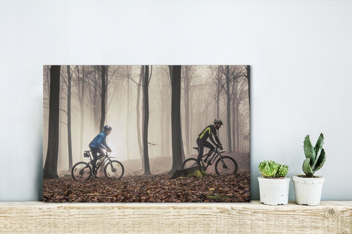 (1 einen über St), Waldweg, Leinwandbild Wanddeko, Wandbild dem Leinwandbilder, cm Mountainbike Mit OneMillionCanvasses® 30x20 Aufhängefertig,