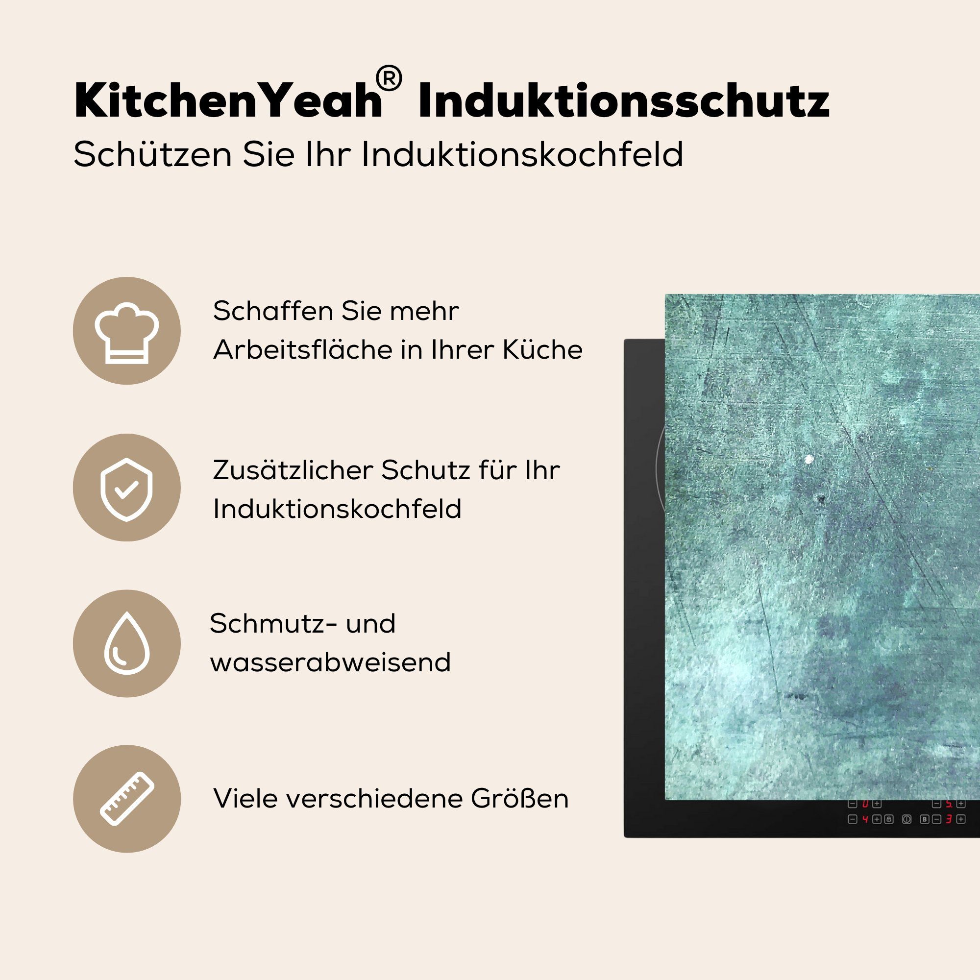 MuchoWow Herdblende-/Abdeckplatte Blau tlg), küche, Rost, 81x52 Induktionskochfeld für Vinyl, Ceranfeldabdeckung Schutz - cm, (1 - Metall die