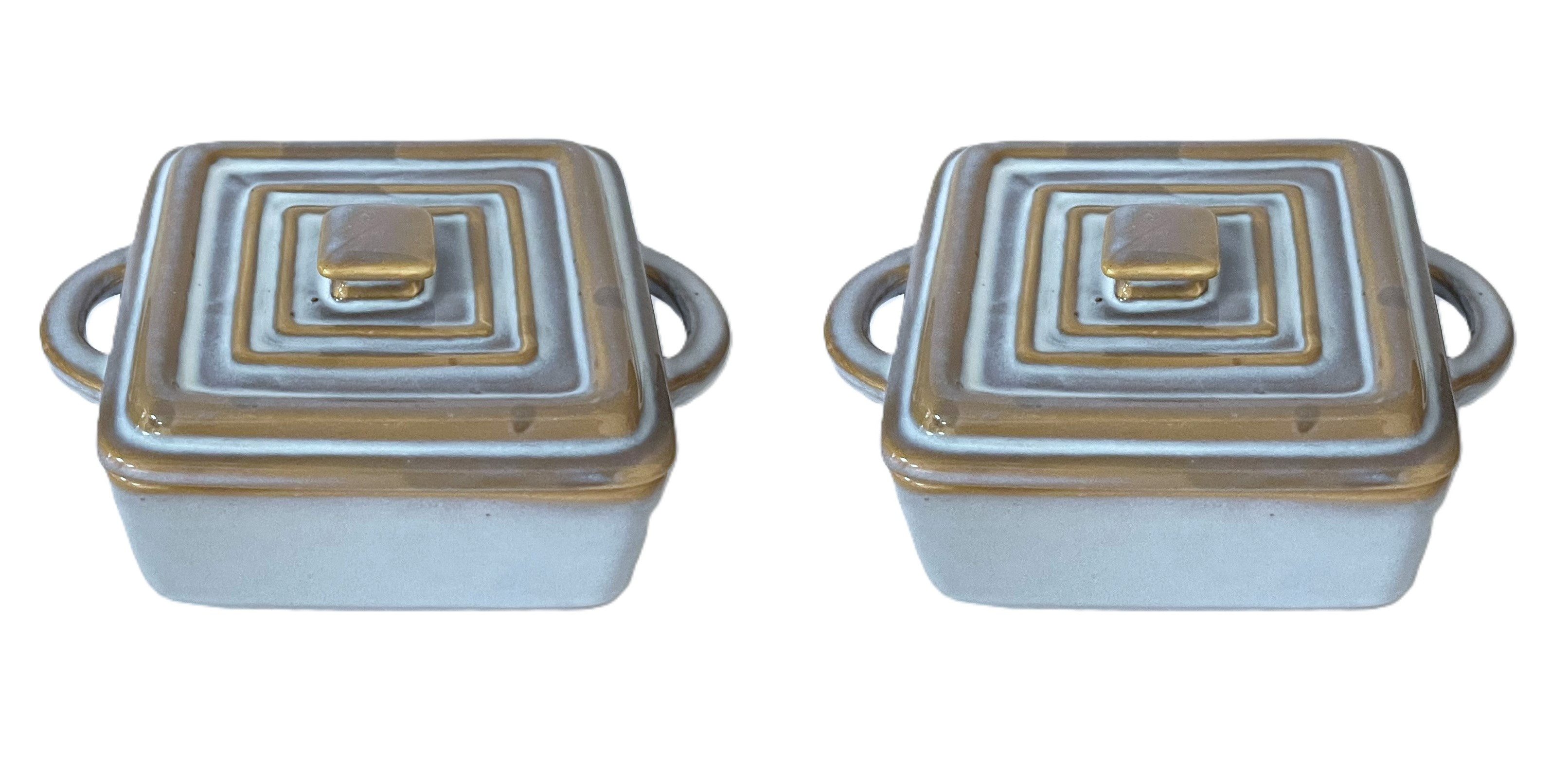 Excellent Houseware Auflaufform Auflaufform 2er Set Pfanne mit Deckel Klein 10,5 cm Vintage Optik, Keramik, (2-St), Klein