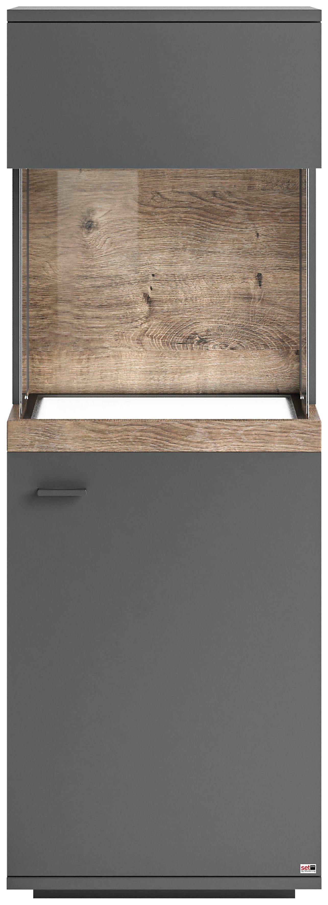 set one by Musterring Glasvitrine Lancaster Farben weiß oder grau mit Eicheabsetzung, mit LED-Beleuchtung