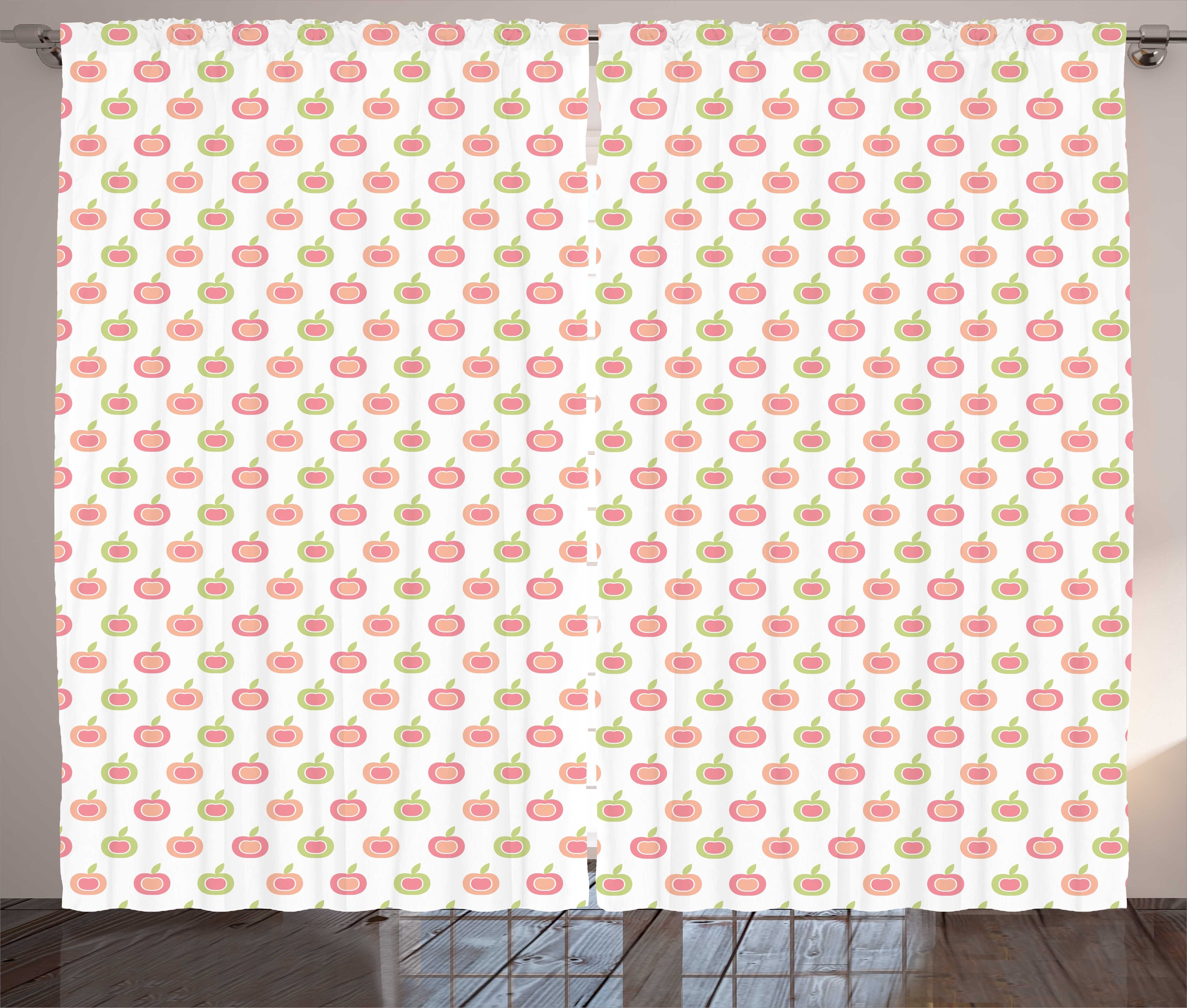 Gardine Schlafzimmer Kräuselband Vorhang mit Schlaufen und Haken, Abakuhaus, Pastell Apple-Früchte Weiche farbige