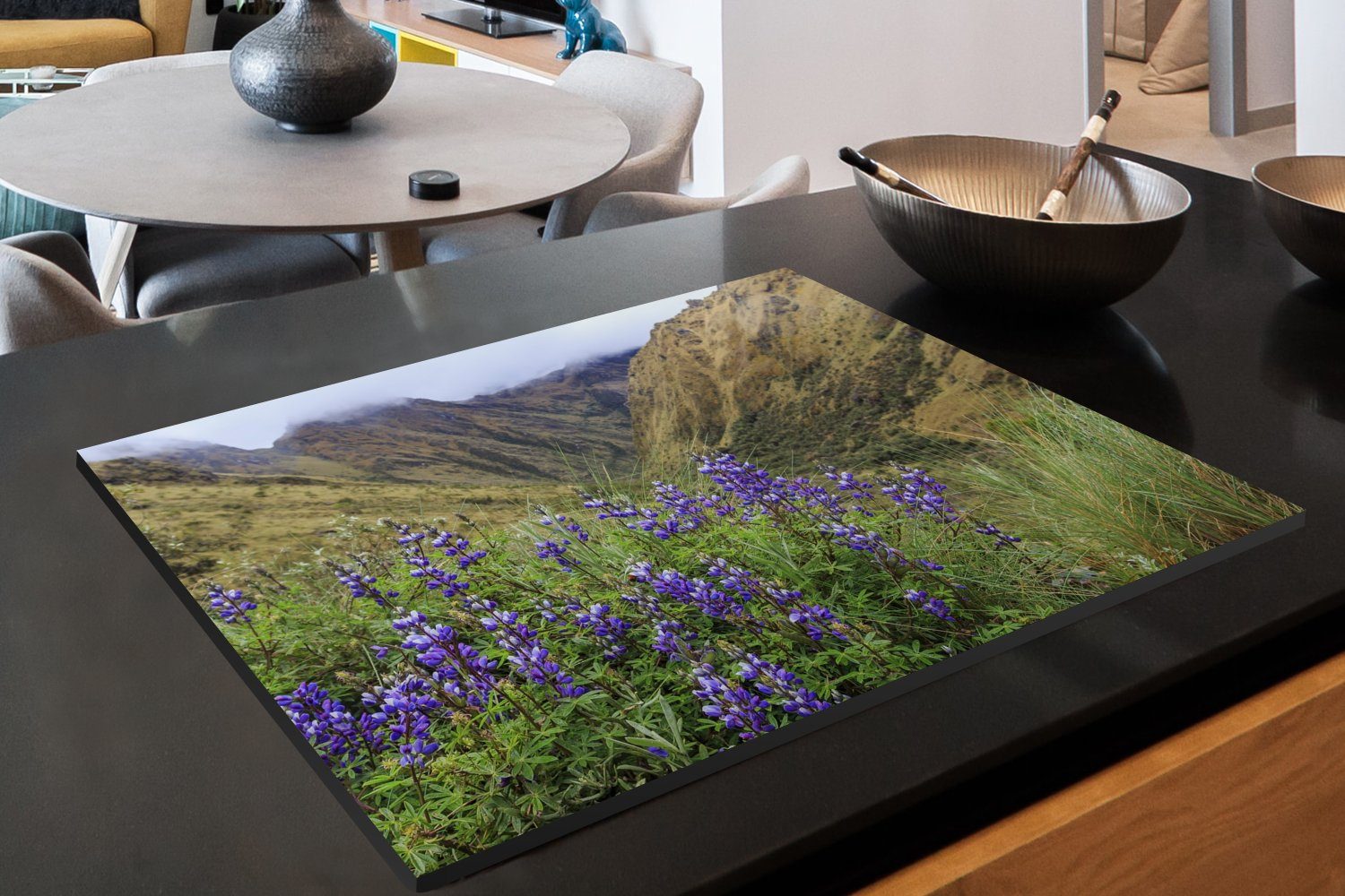 tlg), (1 küche, Ceranfeldabdeckung Schutz Picchu cm, nach Blumen 81x52 Vinyl, Peru, Induktionskochfeld Inka-Bergpfad die Machu MuchoWow lila mit Herdblende-/Abdeckplatte für