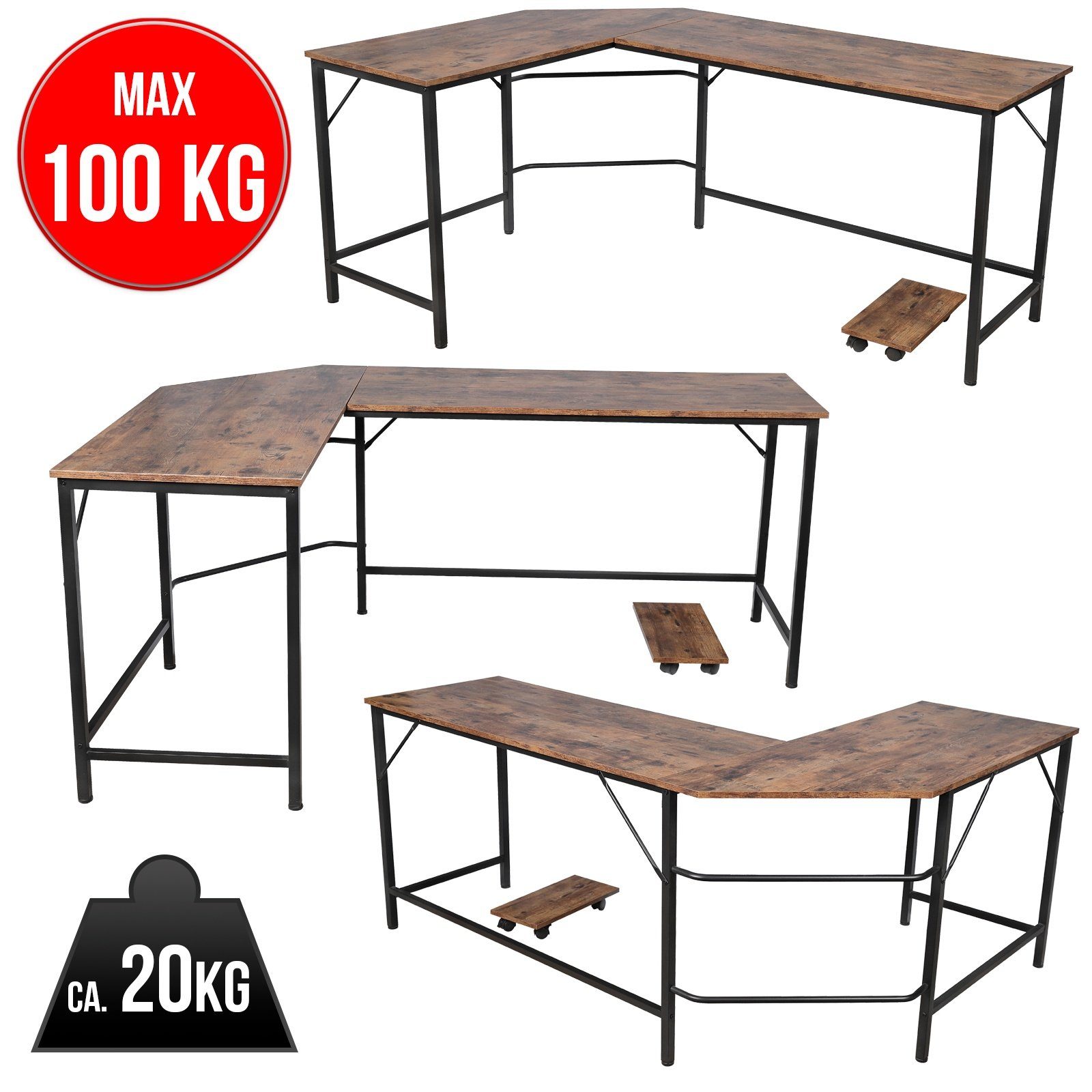 VENDOMNIA Eckschreibtisch Schreibtisch L Form - industrial Design, aus Meta günstig online kaufen