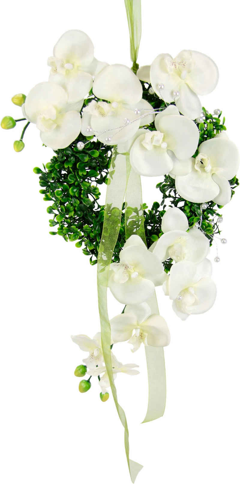 Kunstkranz Orchidee, I.GE.A., Höhe 46 cm, Buchskranz Festliche Dekoration Hochzeitsdeko Wanddeko