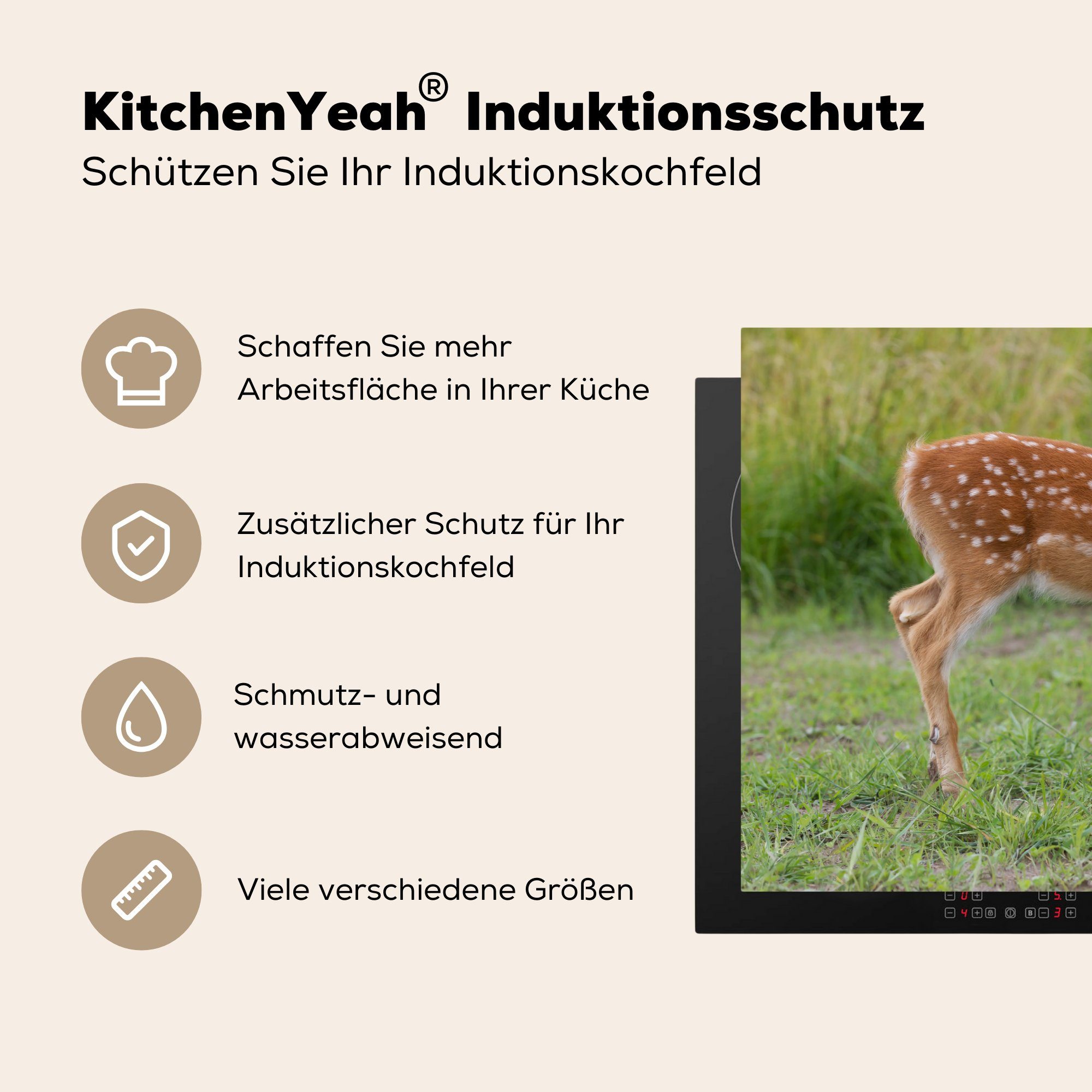 Schutz Braun küche, MuchoWow Herdblende-/Abdeckplatte für Hirsche - Punkte, Induktionskochfeld Vinyl, tlg), die Ceranfeldabdeckung - 81x52 (1 cm,