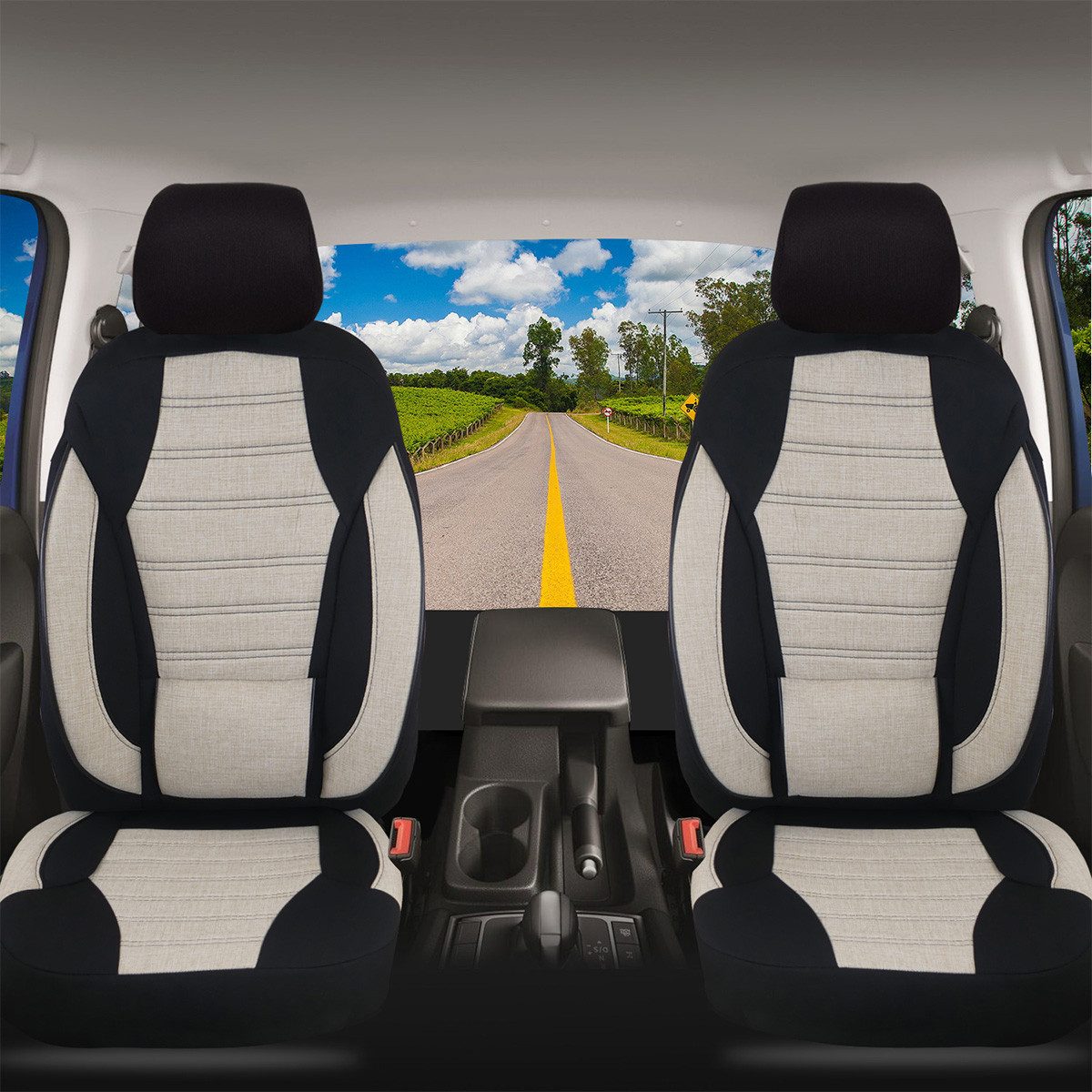 BREMER SITZBEZÜGE Autositzbezug für Ssangyong Rexton 2 Bj ab 2017 (KT105), Set, 2-tlg., Schonbezüge Sitzbezüge Fahrer und Beifahrer, in Schwarz/Beige