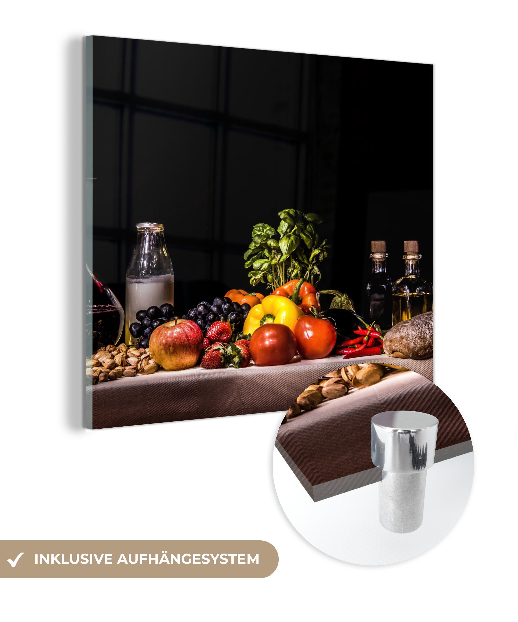 MuchoWow Acrylglasbild Stilleben Schwarz, - auf - Glas Bilder - Glasbilder Obst Essen Trinken - - - St), Wanddekoration - (1 Foto auf Wandbild Glas