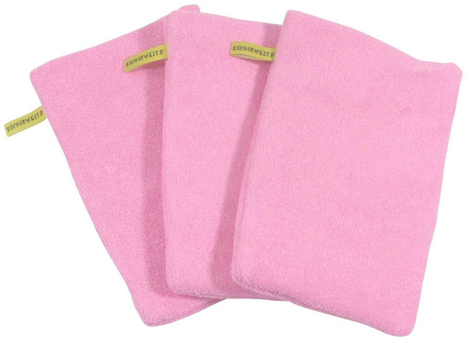 KiNDERWELT Waschhandschuh 3 x Baby Kinder Waschhandschuh rosa (3-tlg), anschmiegsam, flauschig