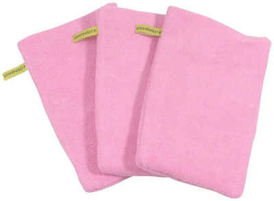 KiNDERWELT Waschhandschuh 3 x Baby Kinder Waschhandschuh rosa, Baumwolle (3-St), anschmiegsam, flauschig