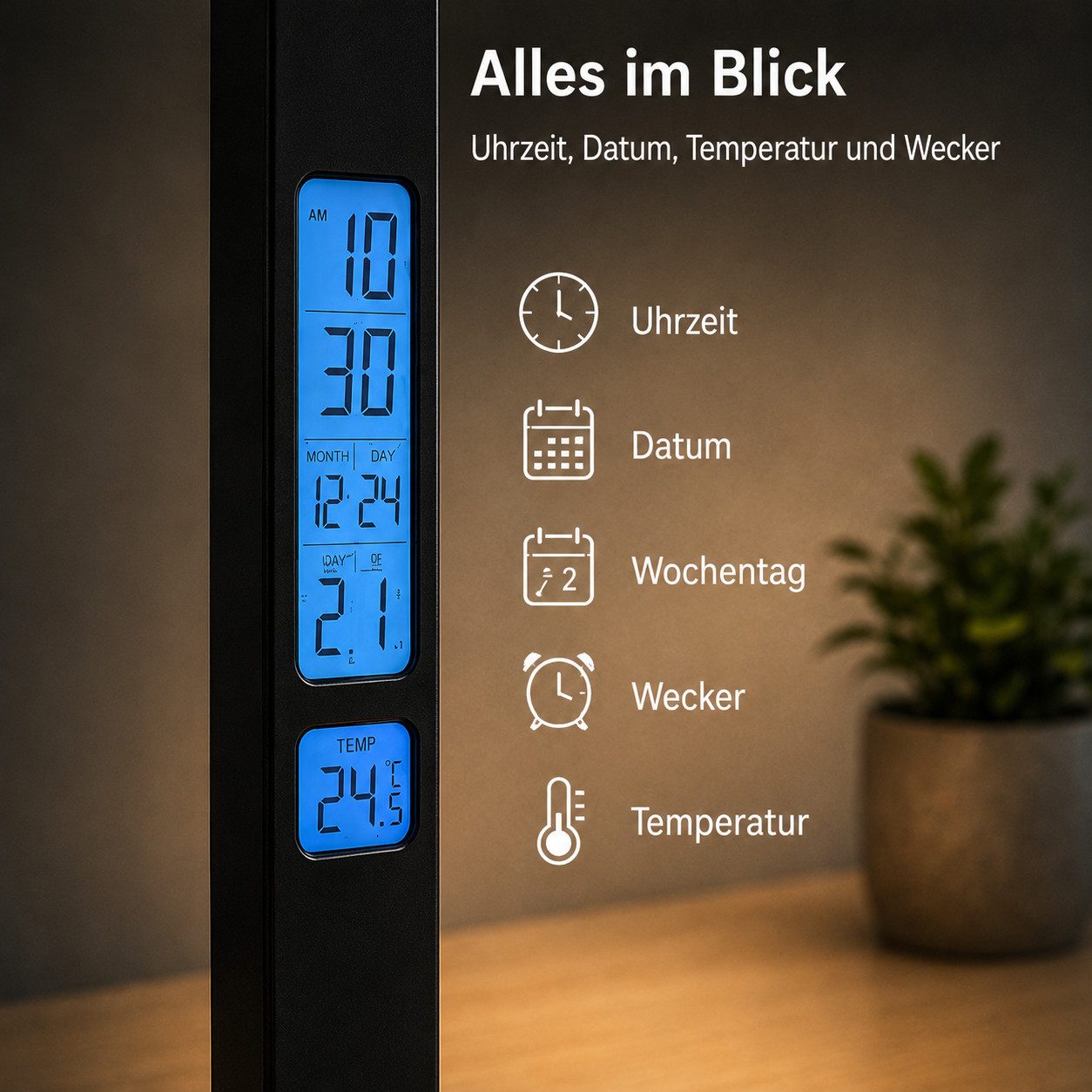 Toomoke LED Schreibtischlampe Tischleuchte, Bürolampe, Leselampe, LED fest integriert, Warmweiß, 480 lm, 10 W Qi, 5 Lichtfarben, 5 Stufen, 45-Min.-Timer – Bild 4 von 5