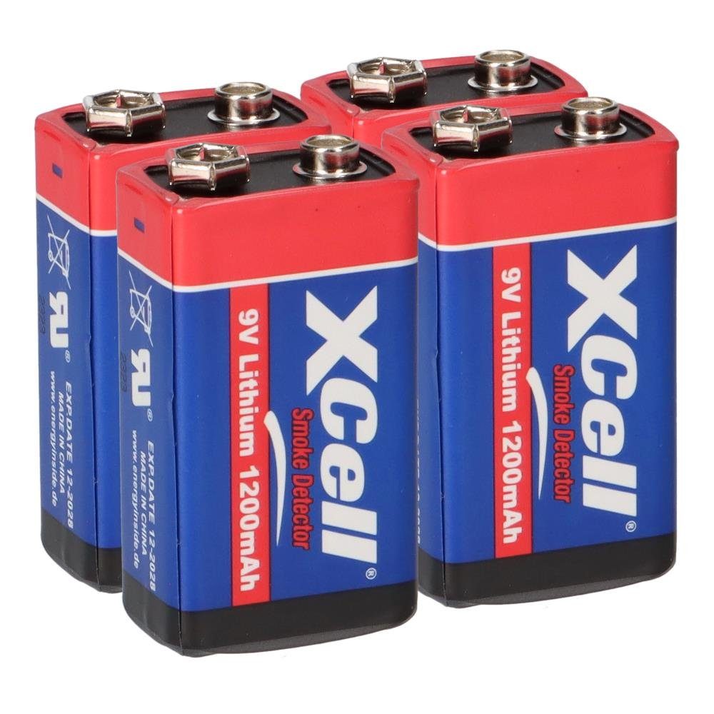 XCell 4x XCell Lithium 9V Block Hochleistungs- Batterien für Rauchmelder / Batterie