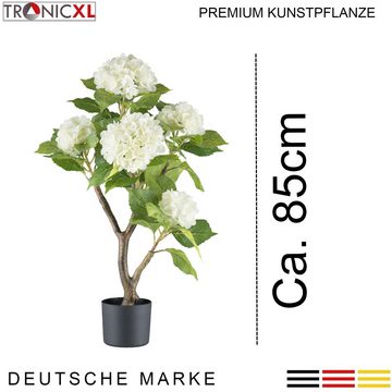Kunstpflanze Große Kunstpflanze 85cm Hortensie Real Touch Busch Deko Idee creme, TronicXL