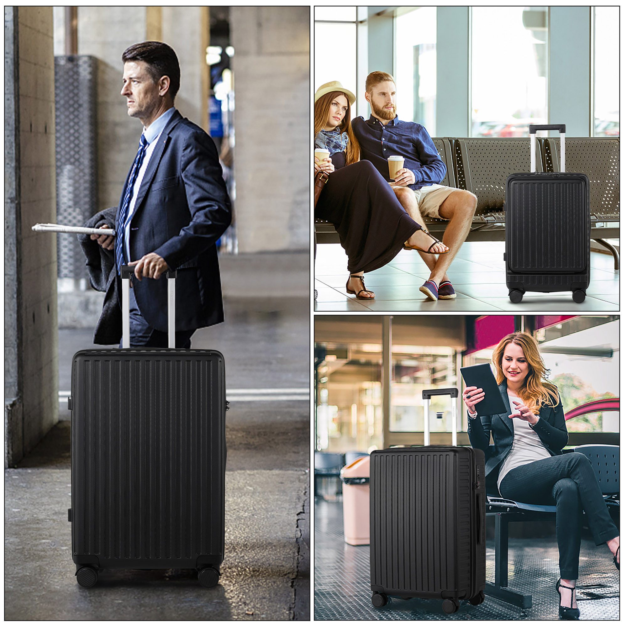 TAN.TOMI Hartschalen-Trolley ABS Handgepäckkoffer Business-Koffer Trolleys mit TSA Schloss, Mit abschließbarer Vortasche, Laptopfach, Leichtgewicht