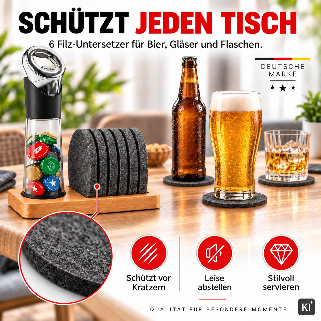 wortek Flaschenöffner Getränkeöffner mit Auffangbehälter Bieröffner (Set, 2-tlg., Flaschenöffner mit Kronkorken Sammler), Geschenk für Männer und Bierliebhaber  – Bild 5 von 5