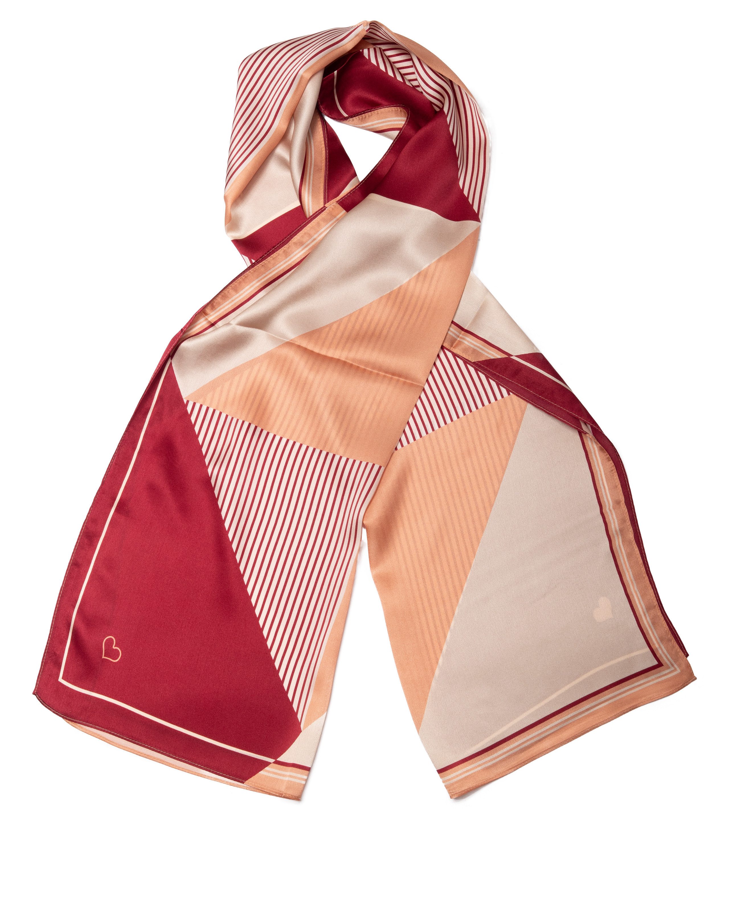 MayTree Seidenschal Retro Geometrie Bordeaux-beige 55 x 175 cm, (Stück), Seidentuch 100% Seide