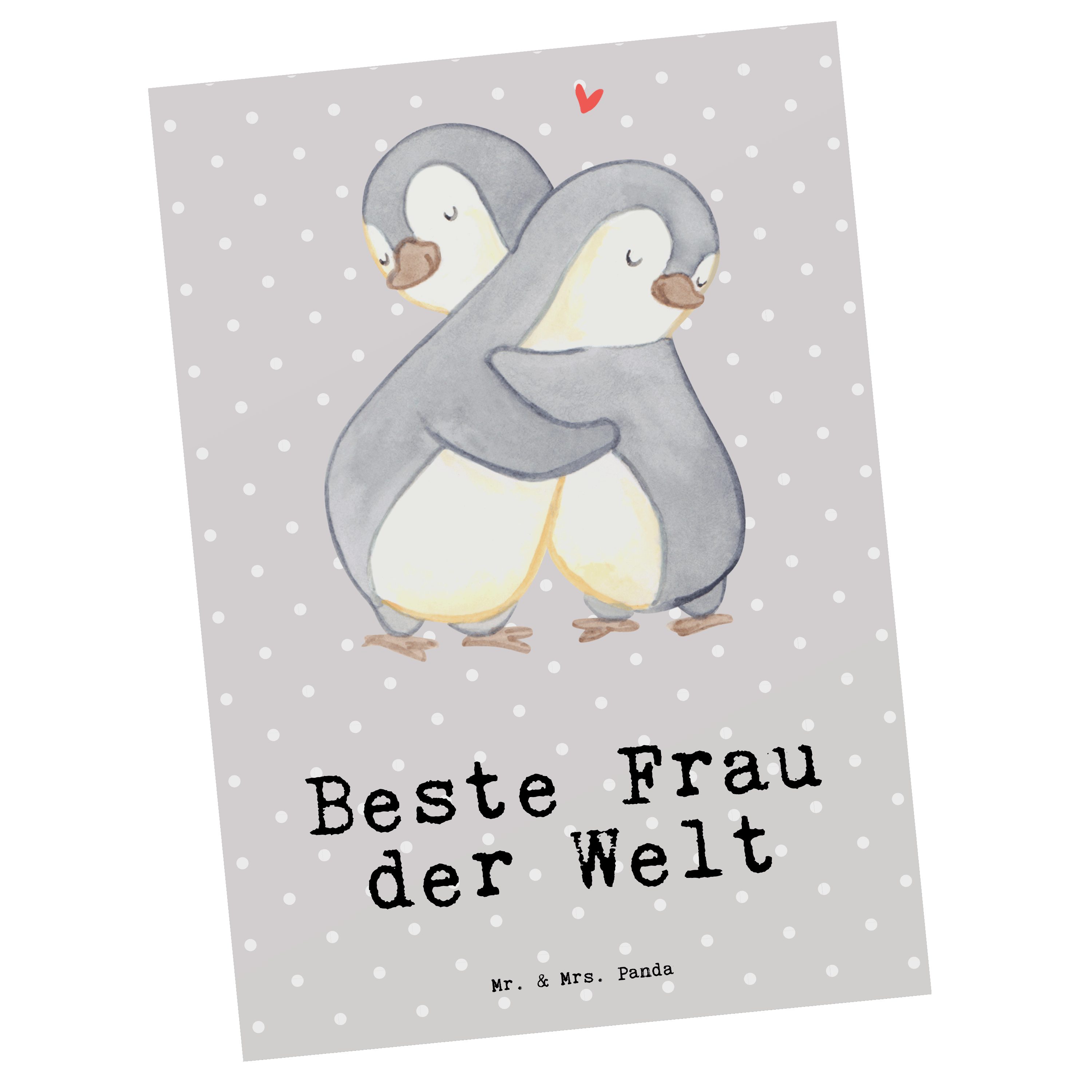 Mr. & Mrs. Panda Postkarte Pinguin Beste Frau der Welt - Grau Pastell - Geschenk, Ehefrau, Gesch