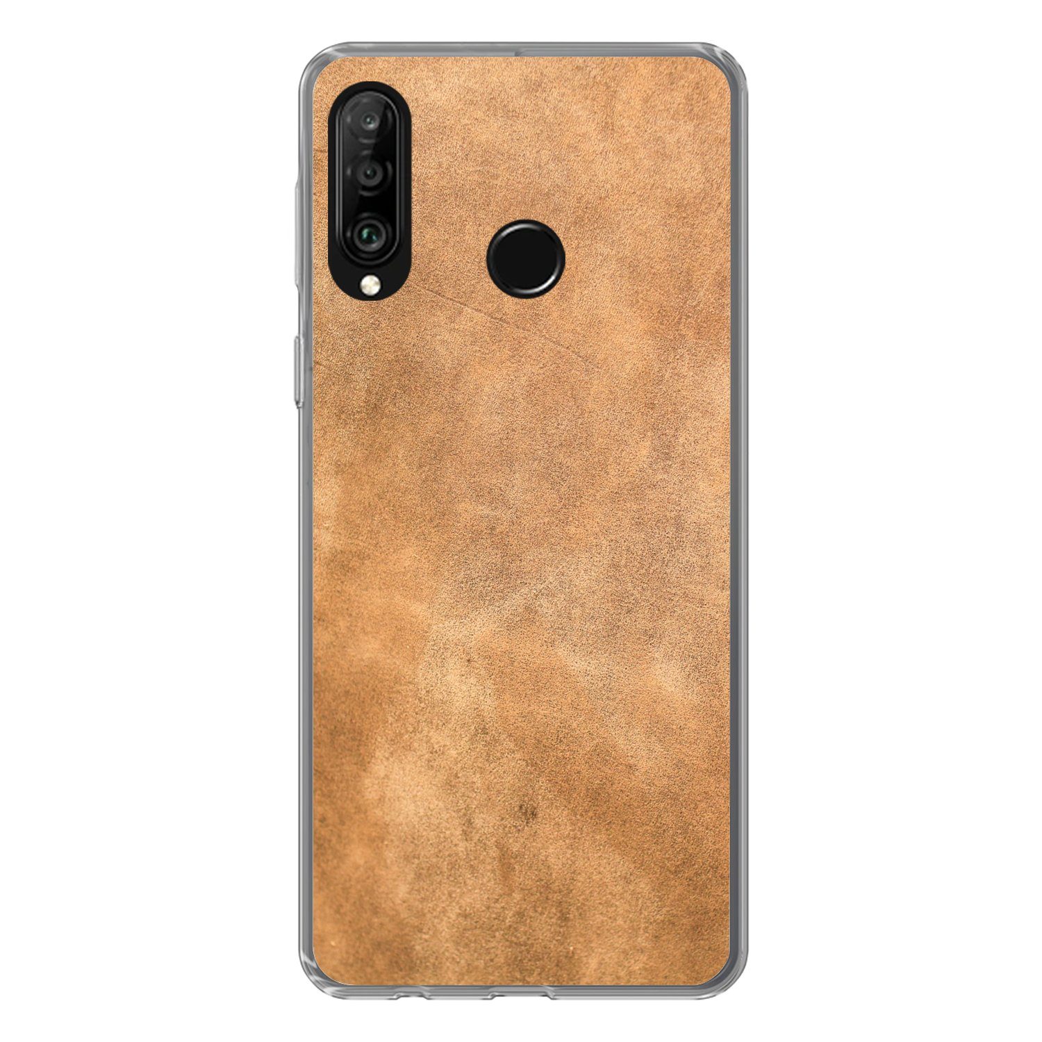 MuchoWow Handyhülle für Huawei P30 Lite Leder - Strukturiert - Lederoptik - Braun, Handy Case, Silikon, Bumper Case Dünn