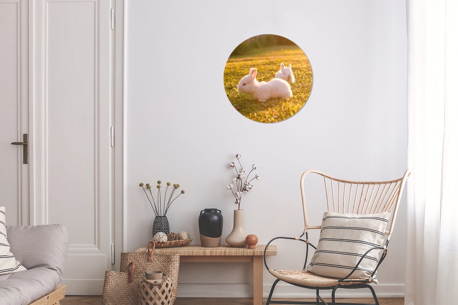 Wandbild, St), 30x30 Baby Wohnzimmer, Forex, (1 Gemälde - cm MuchoWow - Wanddekoration Weiß, Rundes Kreis Kaninchen