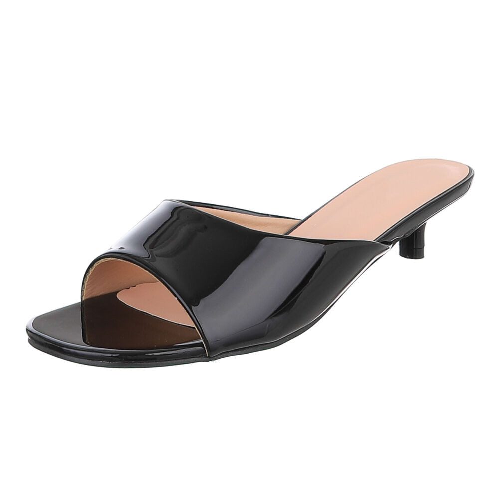 Ital-Design Damen Pantolette mit Kitten Heel und offenem Design Pantolette (91895717) Pfennig-/Stilettoabsatz Pantoletten in Schwarz