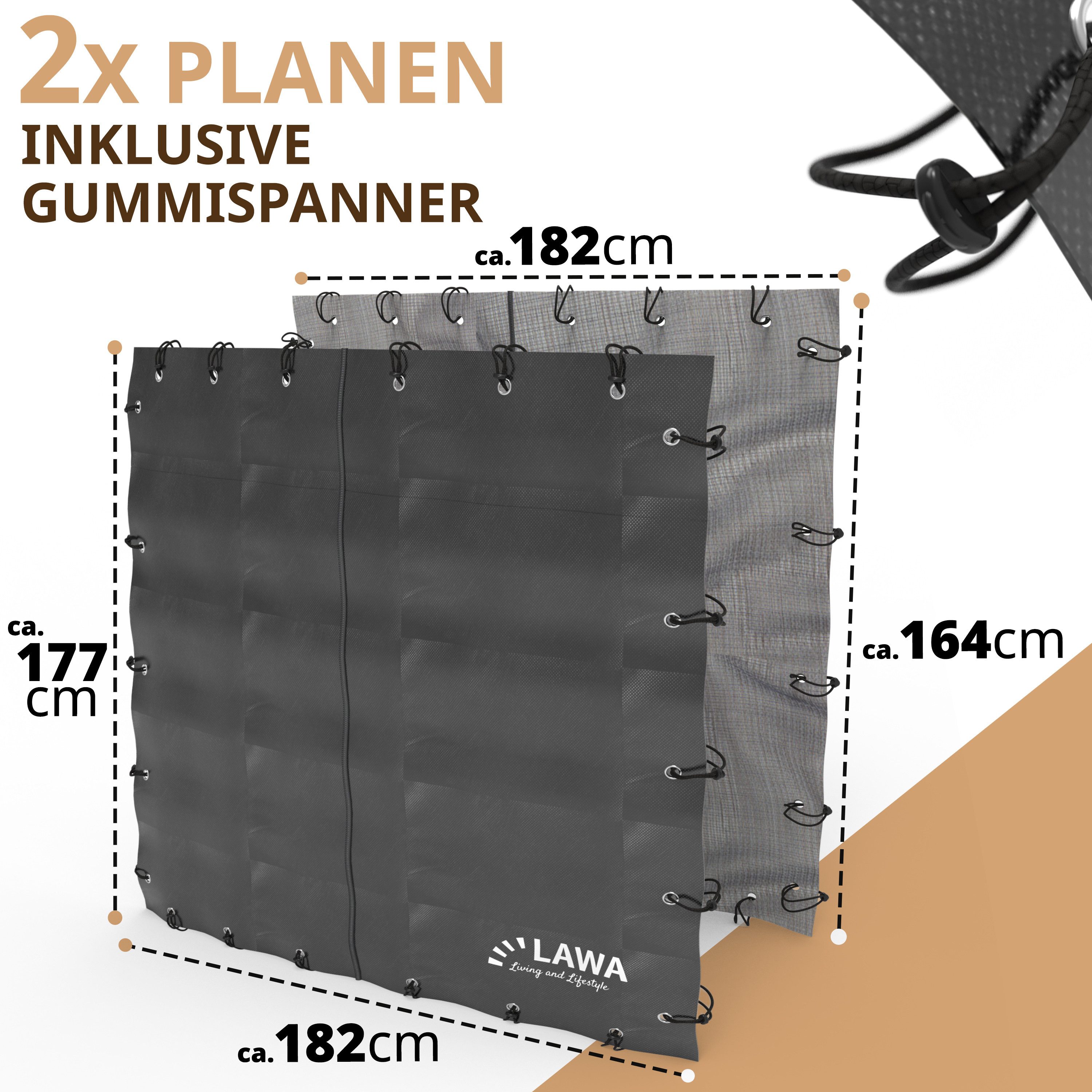 LAWA Living and Lifestyle Kaminholzregal-Erweiterung 2 Planen mit Ösen für Kaminholzregal Rückwand Feuerholzregal Abdeckung, BxTxH:182x182x177 cm, Brennholzregal, Reißverschluss