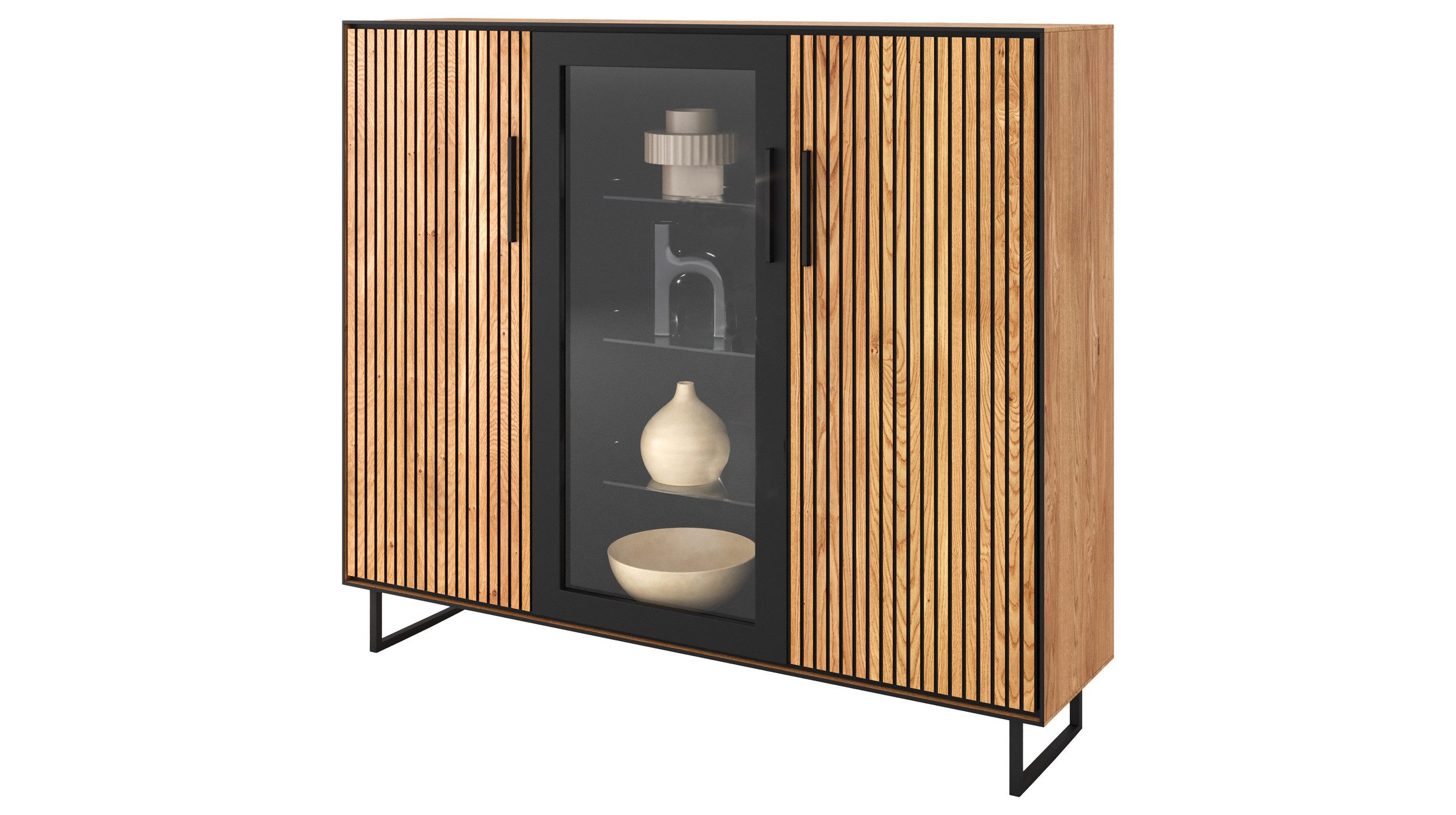 Massivart® Highboard BELLA 146 cm / Massivholz Eiche geölt / Metallgriffe, günstig online kaufen