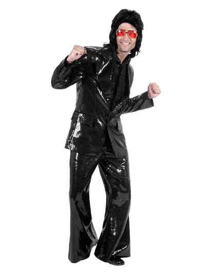 thetru Kostüm Schlagersänger Pailletten Anzug schwarz, Aufwändig gearbeiteter Glitter-Anzug für jeden Entertainer