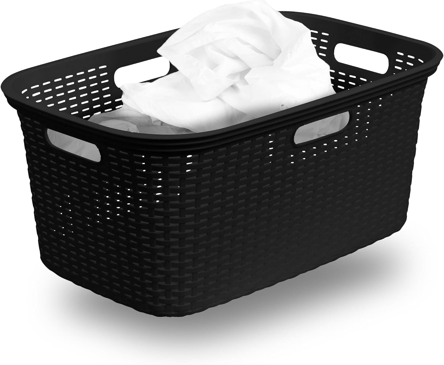 Novaliv Wäschekorb 31041-1x (1 St), Novaliv Rattan Wäschekorb mit 4 Griffen 40L Schwarz, Wäschebox Set Wäs