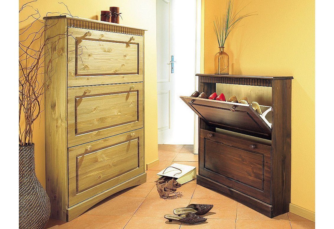 OTTO home Schuhschrank Rustic aus massiver Kiefer, 2 Schuhklappen, für 6-8 Paar, Kassettenoptik