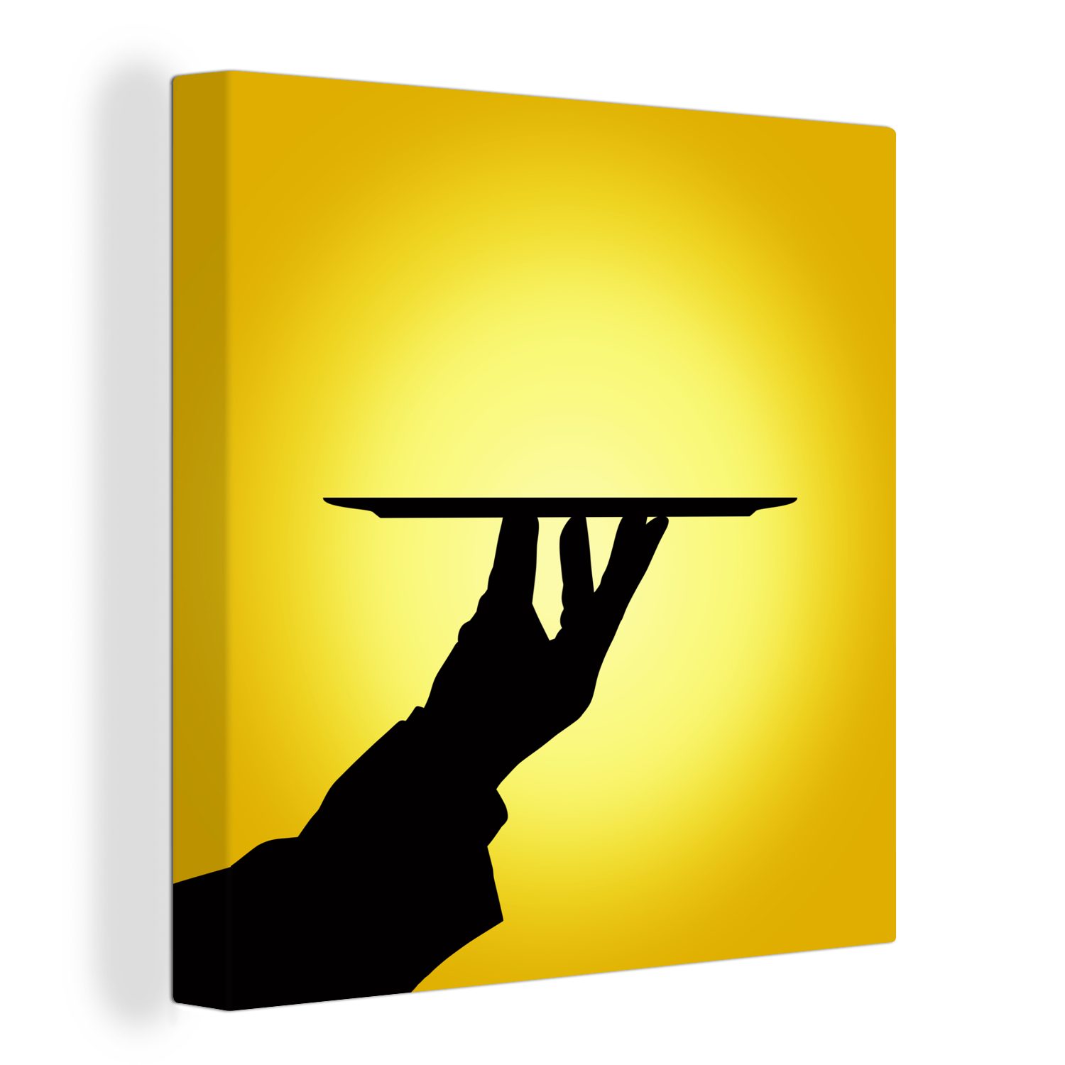 OneMillionCanvasses® Leinwandbild Silhouette eines Kellners mit einem Tablett, (1 St), Leinwand Bilder für Wohnzimmer Schlafzimmer