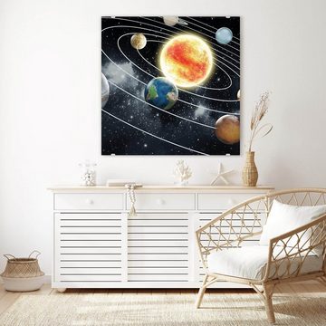 Primedeco Glasbild Wandbild Quadratisch Solarsystem mit Aufhängung, Weltall