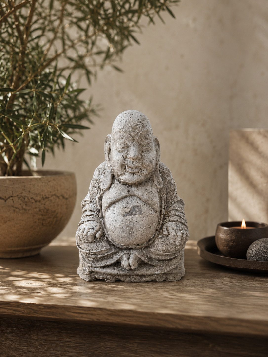 JVmoebel Dekofigur Buddha Mönch Steinoptik Zen Gartenfigur Meditation Deko Sofort (1 St), Made in Europe
