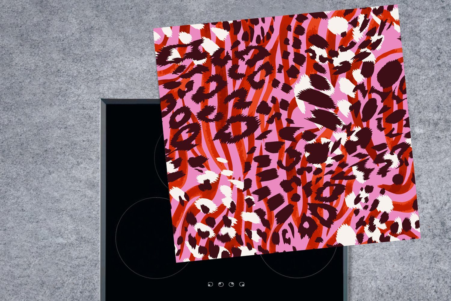 MuchoWow Herdblende-/Abdeckplatte Pantherdruck - Rosa (1 Rot, tlg), Ceranfeldabdeckung, Arbeitsplatte für - cm, küche Vinyl, 78x78