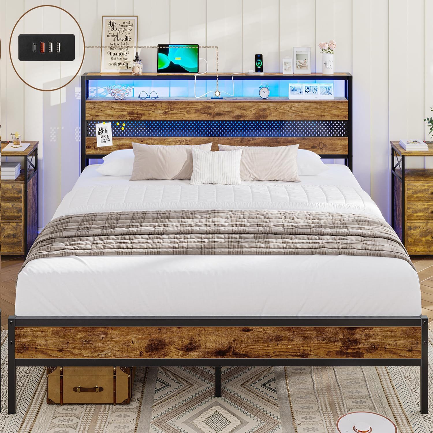 MSMASK Metallbett Bettgestell mit Steckdose und USB-Ladefunktion (Ohne Matr günstig online kaufen