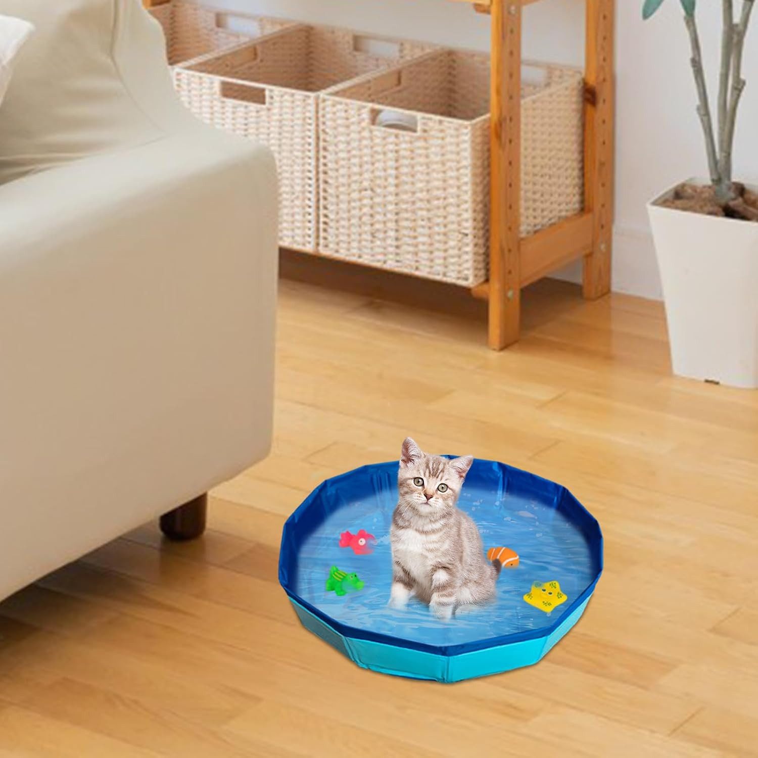 FOUORTUNATE-BEE Hundepool Faltbarer Haustierpool mit 6 Fischen für Katzen und Hunde, Mini-Schwimmbecken für Katzen und Hunde – ideal im Sommer – Bild 5 von 5