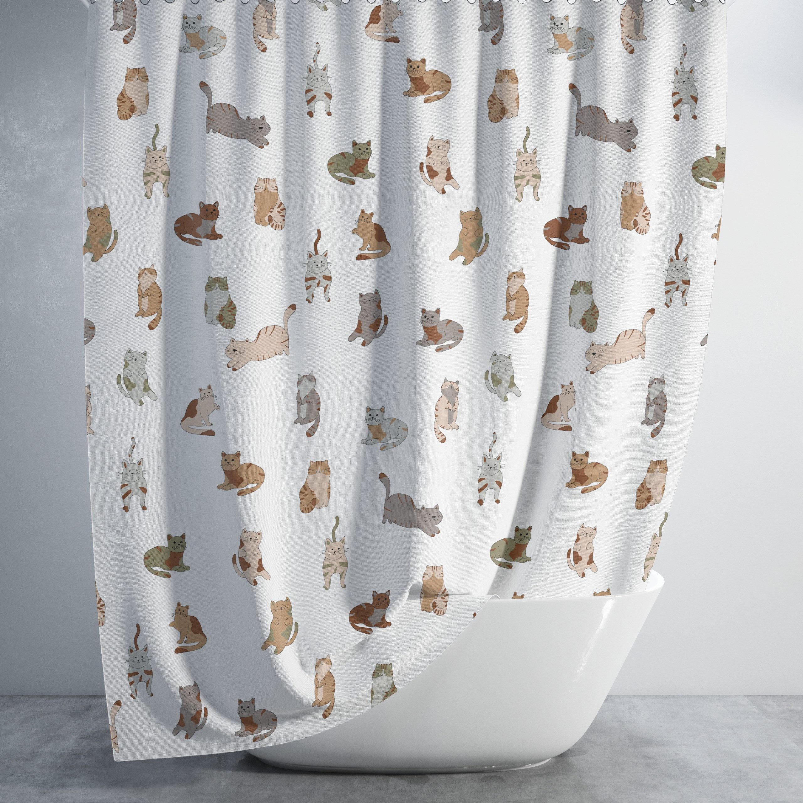 Ekershop Duschvorhang Textil Digitaldruck Katze CAT Kätzchen Hauskatze für Duschstange Breite 240 cm (inkl. Ringe), Höhe 200 cm, wasserabweisend, waschbar, bügelbar