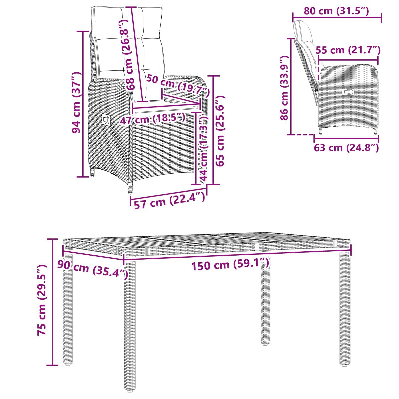 vidaXL Gartenlounge-Set Outdoortisch-Set 7 stk. Hellgrau und Dunkelgrau, (7-tlg)