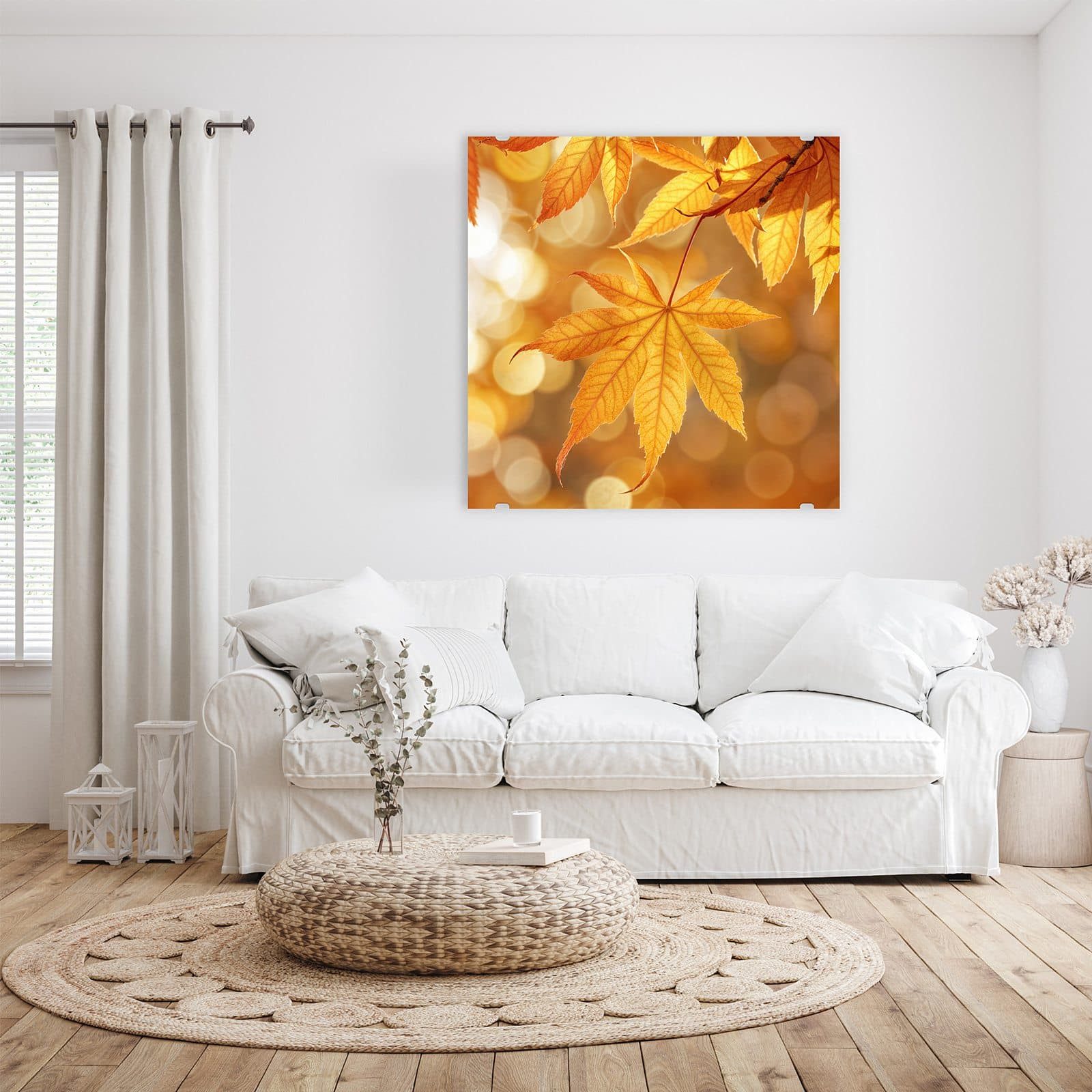 Primedeco Glasbild Wandbild Quadratisch Herbstlich Glitzernd mit Aufhängung, Jahreszeiten (21 verschiedene Größen, 1 St), Elegante Aufhängung