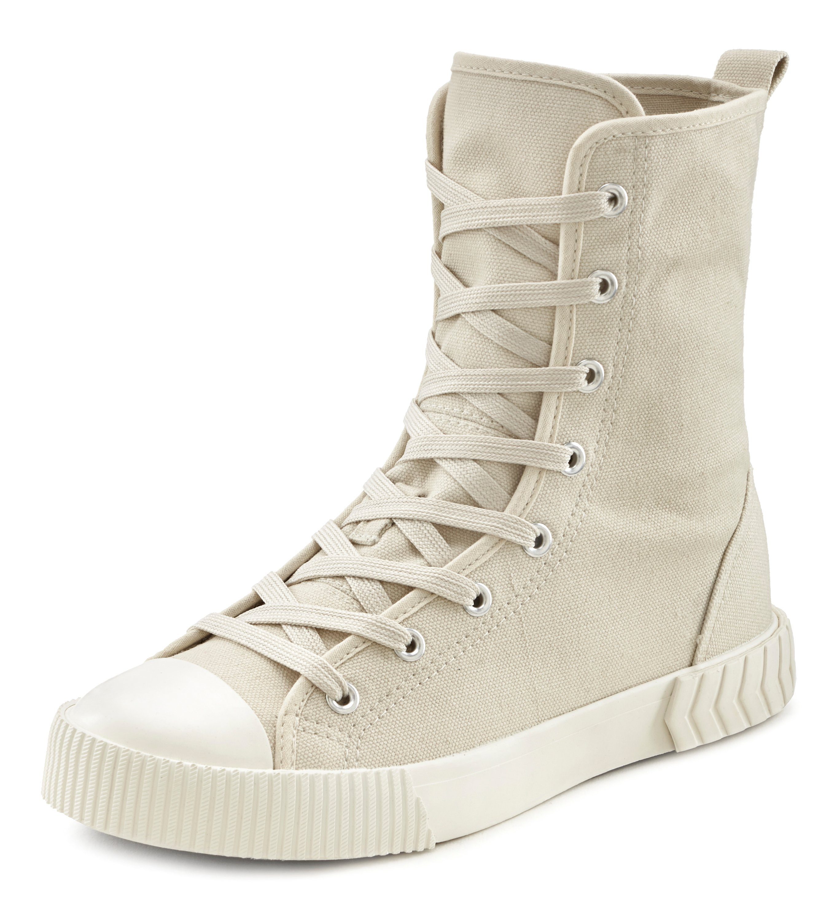 LASCANA Stiefelette im Combat Look, High Top Sneaker, Schnürschuh, Textil-Boots