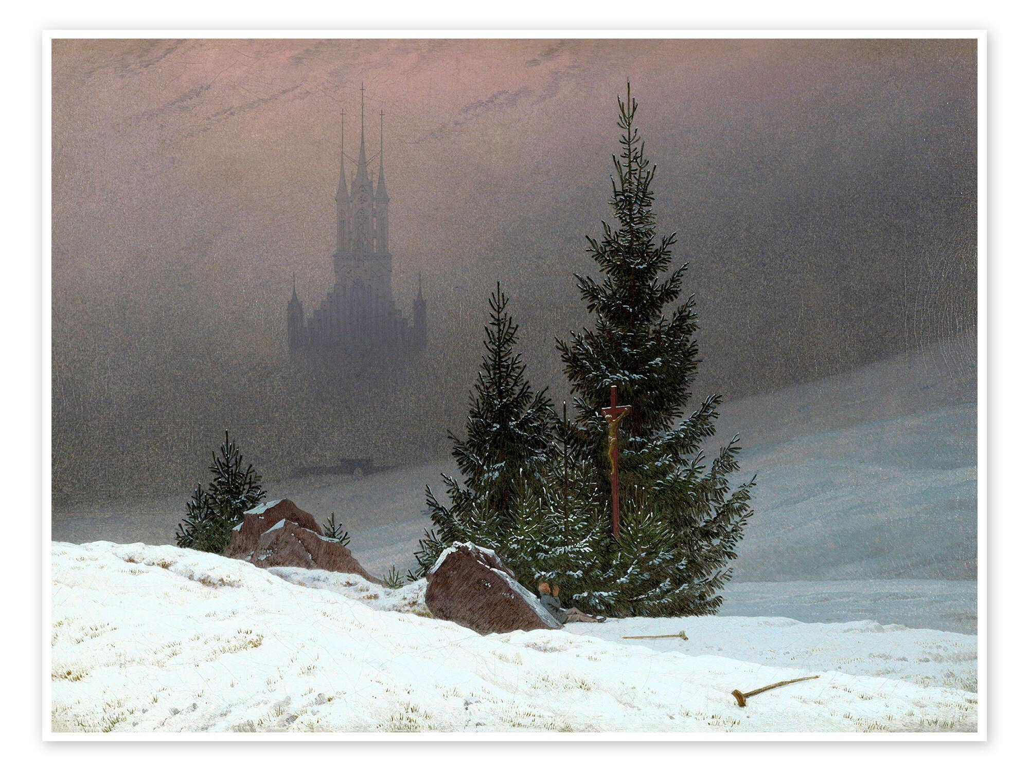 Posterlounge Wandbild Winterlandschaft mit Kirche, Caspar David Friedrich, erhältlich als Poster, Leinwandbild, Wandsticker oder Acrylglasbild