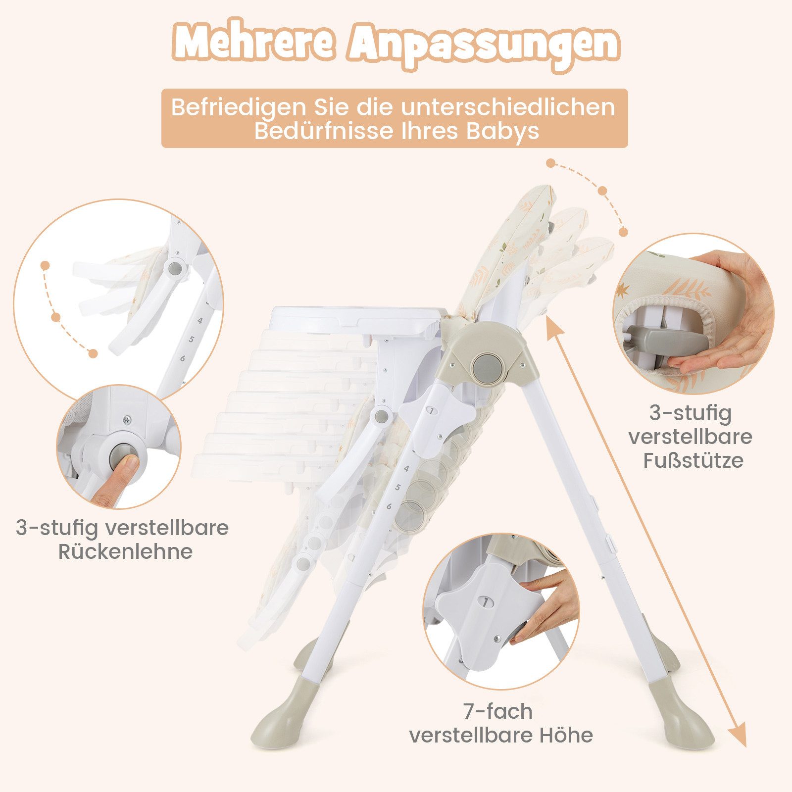 COSTWAY Kombihochstuhl Baby Stuhl, 6-stufig höheverstellbar günstig online kaufen
