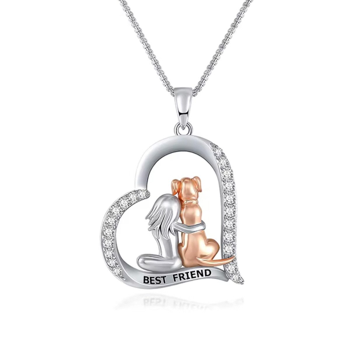 ELLAWIL Silberkette Hundemotiv Herzkette Zirkonia Glitzerstein günstig online kaufen
