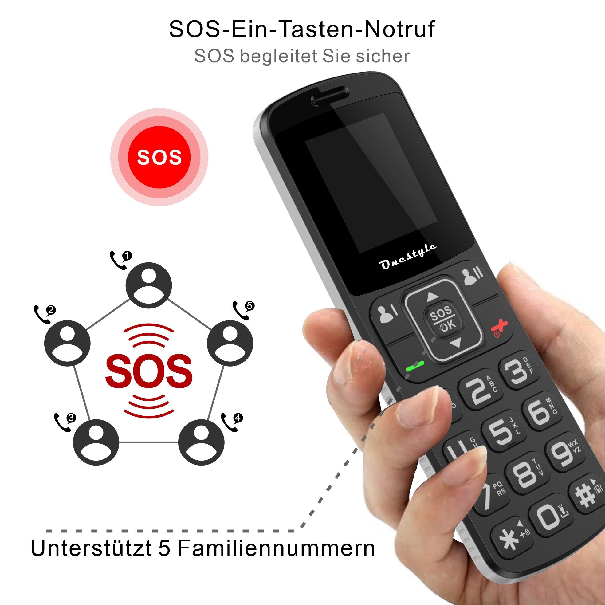 Onestyle Silver II Seniorenhandy mit Ladeschale, DUAL-SIM, großen Tasten Seniorenhandy – Bild 2 von 5
