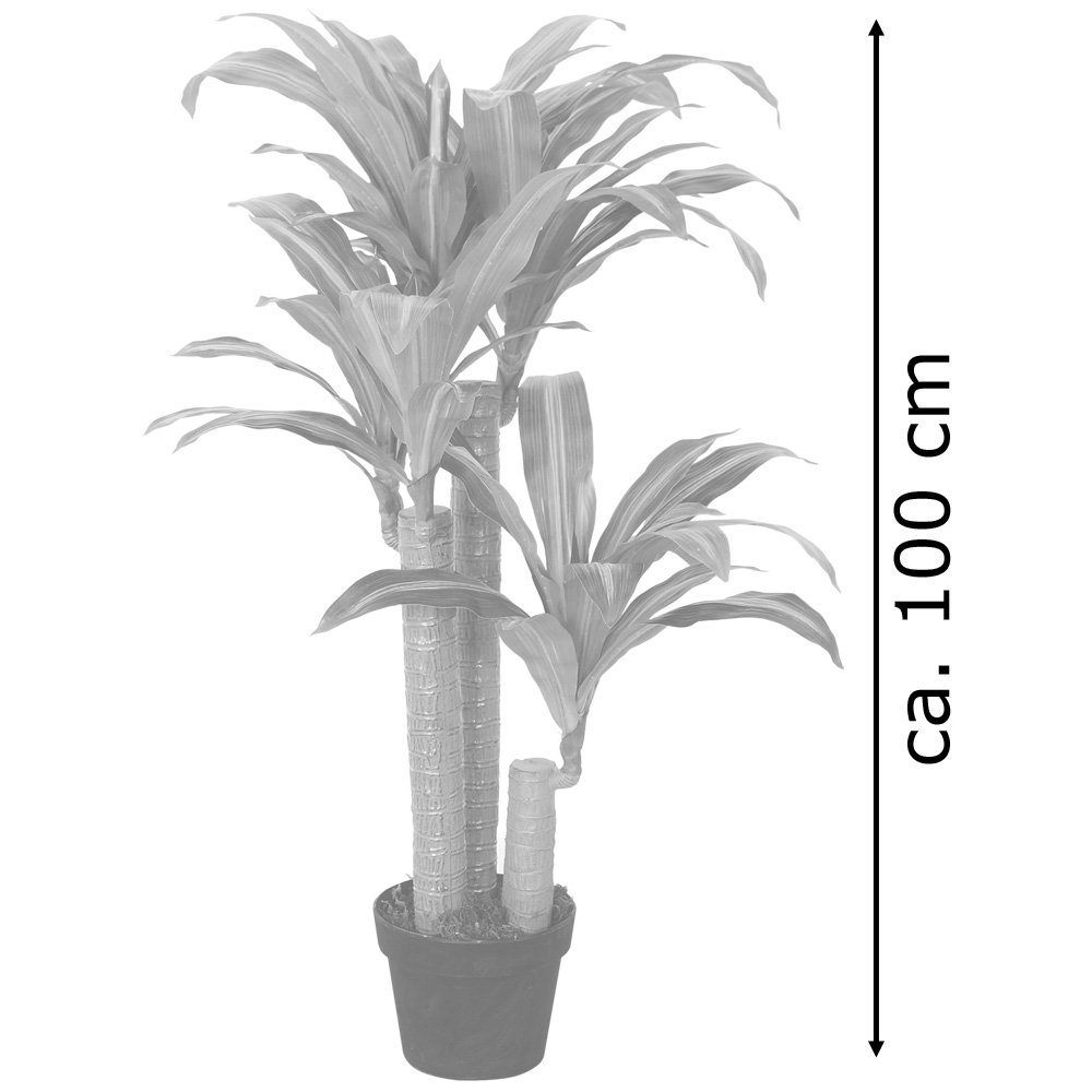 Kunstpflanze Drachenbaum Kunstpflanze Pflanze mit Topf Künstliche 100cm, Höhe 100 Decovego, Kunstbaum cm