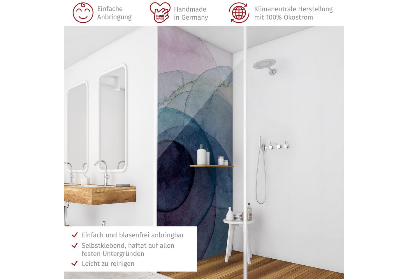 Thumbnail - Bilderdepot24 Badrückwand Abstrakt violett Badrückwand ohne Bohren Illustration, (1-tlg., Hart-Folie Premium matt 0,61 m...