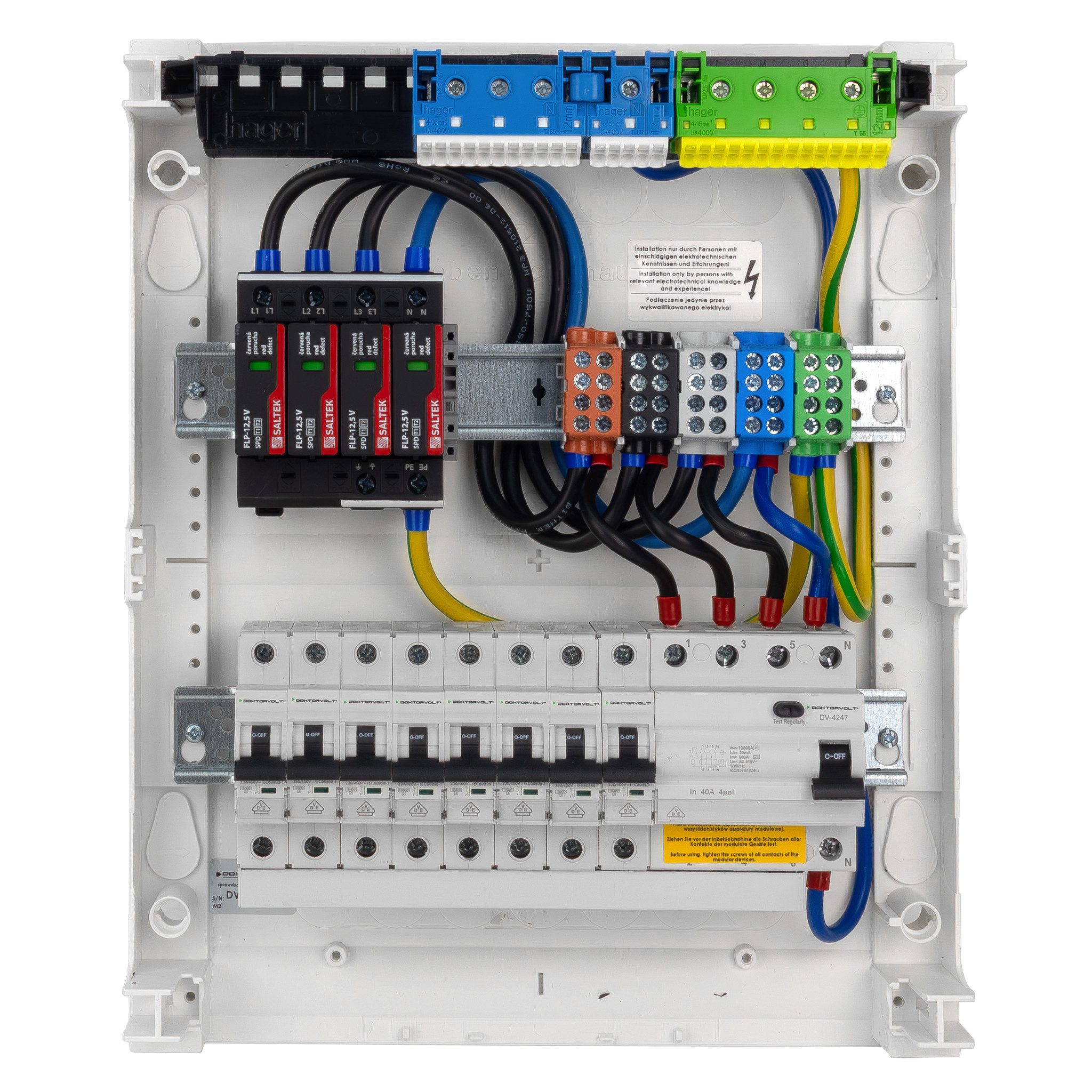 Doktorvolt Stromverteiler Sicherungskasten Hager Aufputz 8xMCB 1xRCCB 2x12 Verteilerschrank VDE