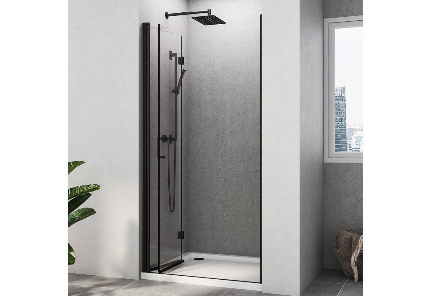 Thumbnail - Hopibath Dusch-Falttür Duschtür Schwarz faltbar Duschwand für dusche 5mm NANO Glas, 100x195 cm, Sicherheitsglas, (Nische...